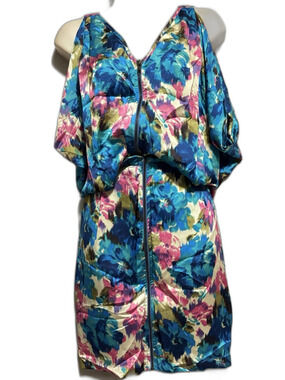 Te Amo Kaftan Dress VNeck Zipper Front Flutter Sleeve Blue Pink Plus Size 18 NWT